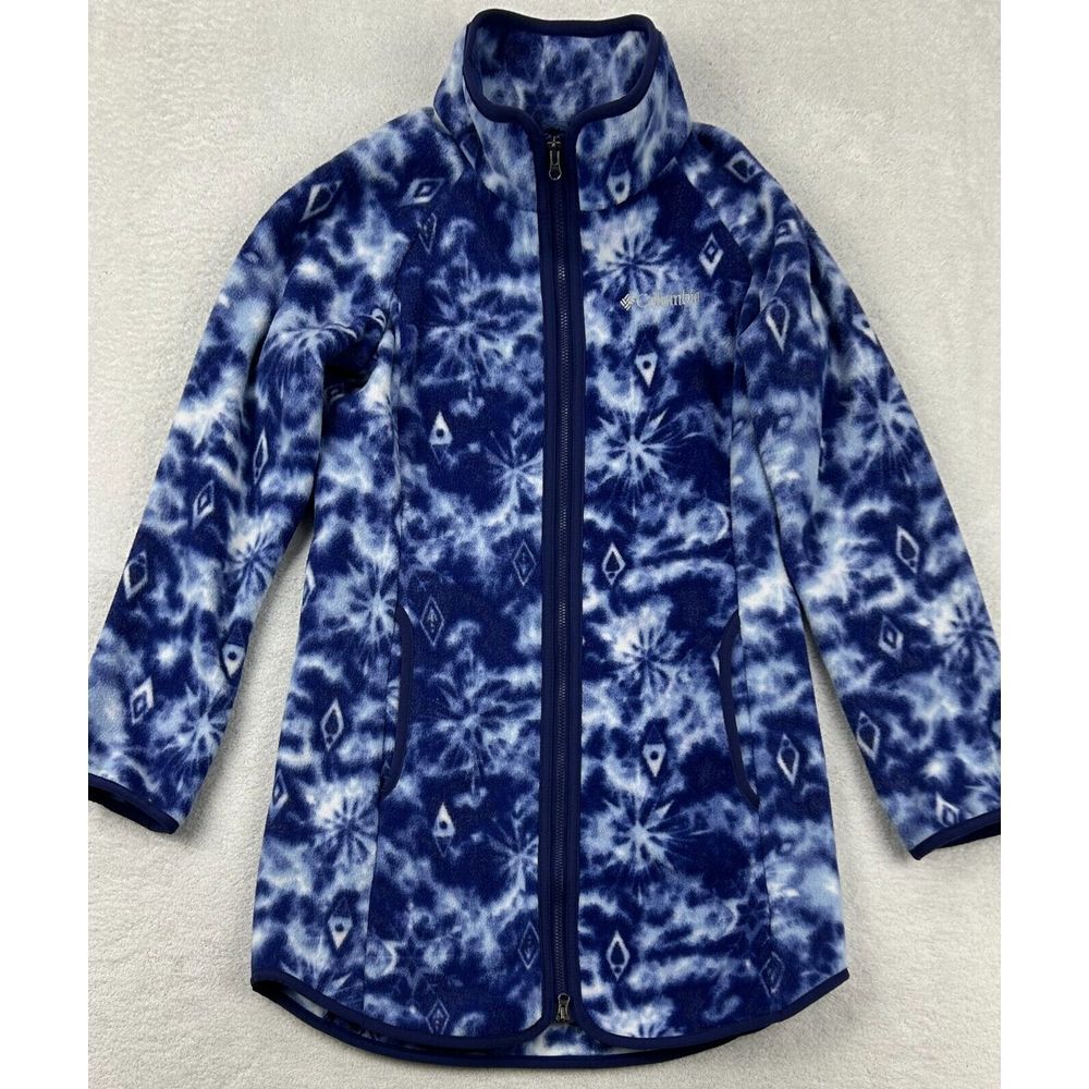 Columbia Disney Frozen Jacket Girl M 10/12 Blue White Fleece Full Zip Outdoor